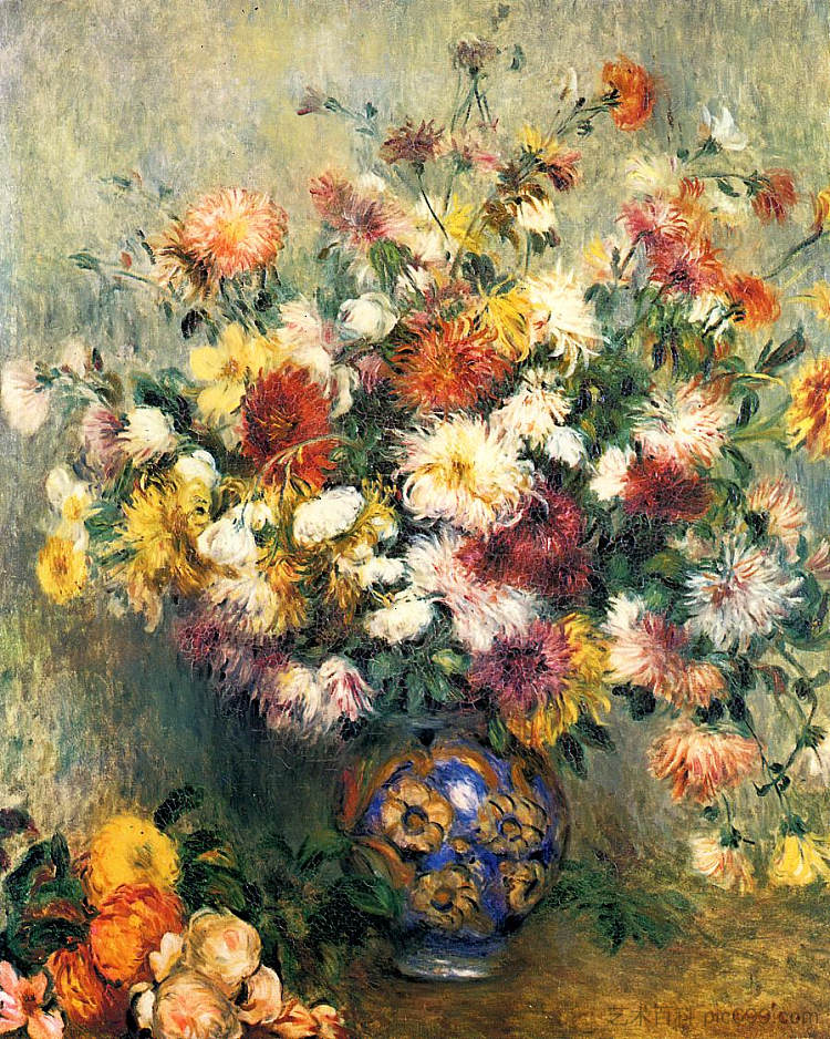 菊花瓶 Vase of Chrysanthemums (c.1880 - 1882),皮耶尔·奥古斯特·雷诺阿
