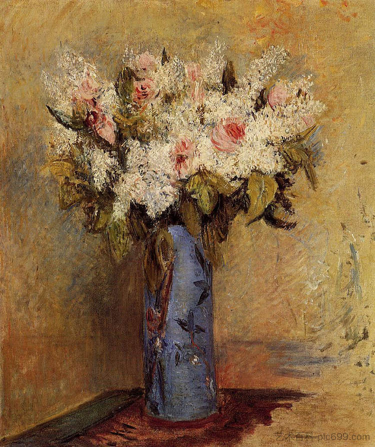 丁香花和玫瑰花瓶 Vase of Lilacs and Roses (c.1870),皮耶尔·奥古斯特·雷诺阿
