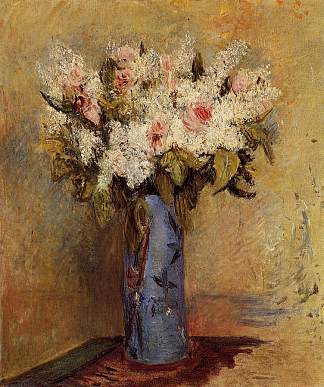 丁香花和玫瑰花瓶 Vase of Lilacs and Roses (c.1870)，皮耶尔·奥古斯特·雷诺阿