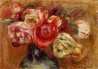 玫瑰花瓶 Vase of Roses (c.1910)，皮耶尔·奥古斯特·雷诺阿
