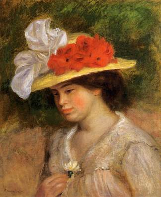 戴花帽子的女人 Woman in a Flowered Hat (c.1899)，皮耶尔·奥古斯特·雷诺阿