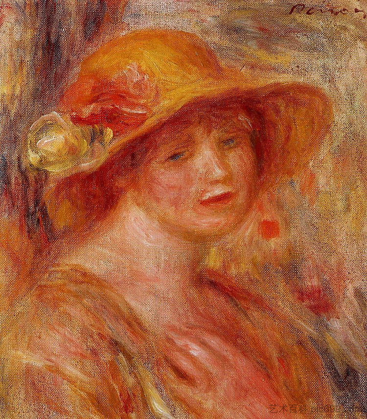 戴草帽的女人 Woman in a Straw Hat (c.1916 - 1918)，皮耶尔·奥古斯特·雷诺阿