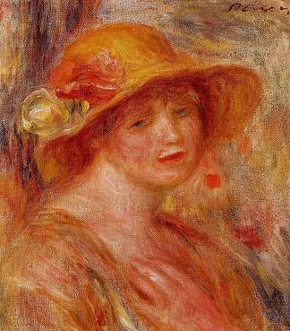 戴草帽的女人 Woman in a Straw Hat (c.1916 – 1918)，皮耶尔·奥古斯特·雷诺阿