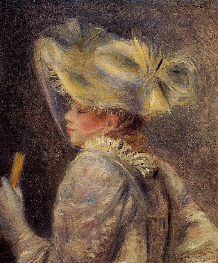 戴白帽子的女人 Woman in a White Hat (c.1890),皮耶尔·奥古斯特·雷诺阿