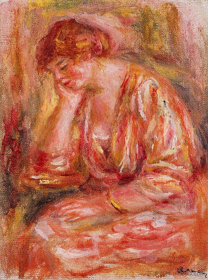 靠在胳膊肘上的女人 Woman Leaning on Her Elbow (1918),皮耶尔·奥古斯特·雷诺阿