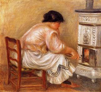 正在炉子上烧火的女人 Woman Stoking a Stove (1912)，皮耶尔·奥古斯特·雷诺阿