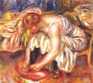 系鞋带的女人 Woman tying her shoe (c.1918)，皮耶尔·奥古斯特·雷诺阿