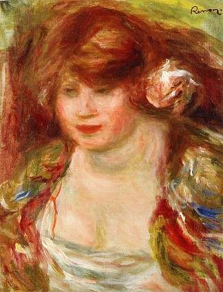 戴玫瑰花环的女人 Woman Wearing a Rose Andree (1919)，皮耶尔·奥古斯特·雷诺阿