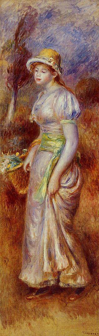拿着花篮的女人 Woman with a Basket of Flowers (c.1890)，皮耶尔·奥古斯特·雷诺阿