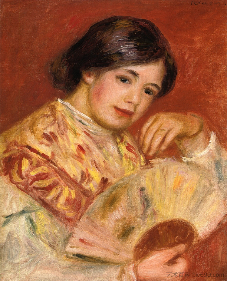 拿扇子的女人 Woman with a Fan (c.1906)，皮耶尔·奥古斯特·雷诺阿