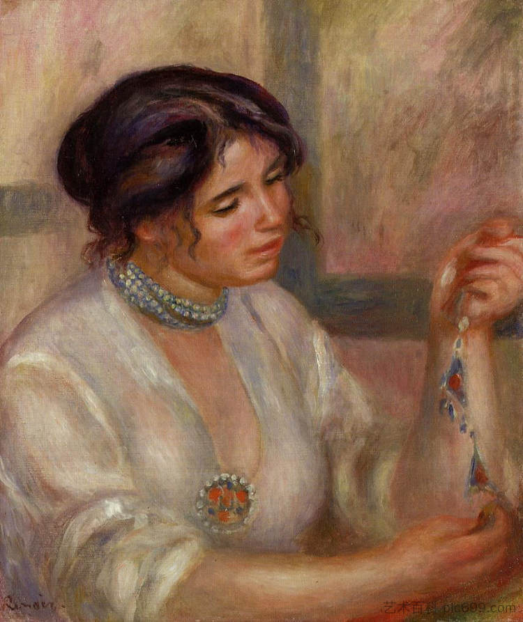 戴项链的女人 Woman with a Necklace (1910)，皮耶尔·奥古斯特·雷诺阿