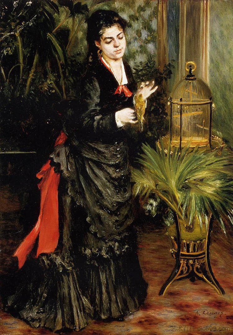 《鹦鹉的女人》（Henriette Darras） Woman with a Parrot (Henriette Darras) (1871)，皮耶尔·奥古斯特·雷诺阿