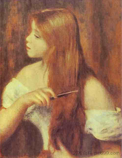 小女孩梳头发 Young Girl Combing Her Hair (1894),皮耶尔·奥古斯特·雷诺阿