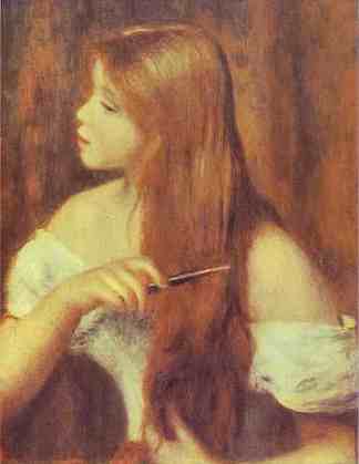 小女孩梳头发 Young Girl Combing Her Hair (1894)，皮耶尔·奥古斯特·雷诺阿