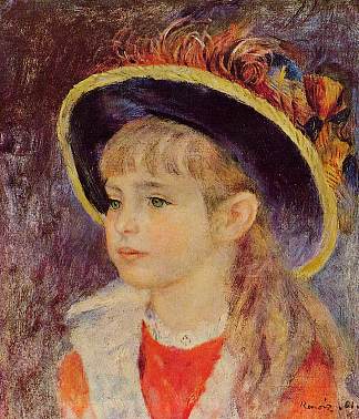 戴蓝帽子的年轻女孩 Young Girl in a Blue Hat (1881)，皮耶尔·奥古斯特·雷诺阿