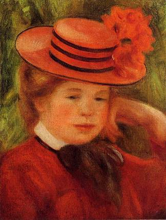 戴红帽子的年轻女孩 Young Girl in a Red Hat (1899)，皮耶尔·奥古斯特·雷诺阿