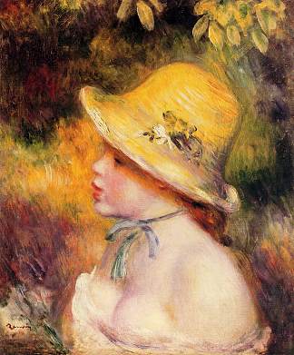 戴草帽的年轻女孩 Young Girl in a Straw Hat (1890)，皮耶尔·奥古斯特·雷诺阿