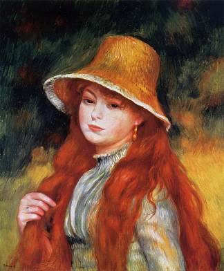 戴草帽的年轻女孩 Young Girl in a Straw Hat (c.1884)，皮耶尔·奥古斯特·雷诺阿