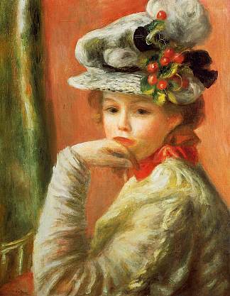 戴白帽子的年轻女孩 Young Girl in a White Hat (1891)，皮耶尔·奥古斯特·雷诺阿