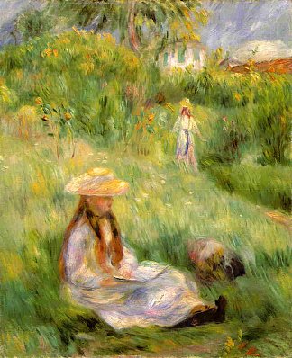 梅兹花园里的少女 Young Girl in the Garden at Mezy (1891)，皮耶尔·奥古斯特·雷诺阿