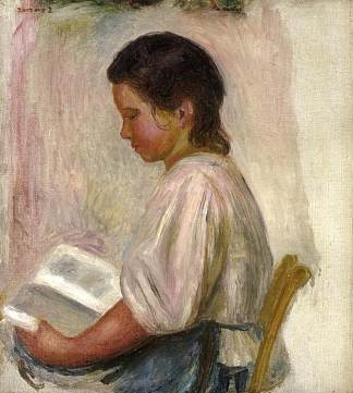 小女孩读书 Young Girl Reading (1904)，皮耶尔·奥古斯特·雷诺阿