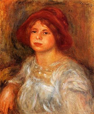 戴着红帽子的小女孩 Young Girl Wearing a Red Hat (1913)，皮耶尔·奥古斯特·雷诺阿