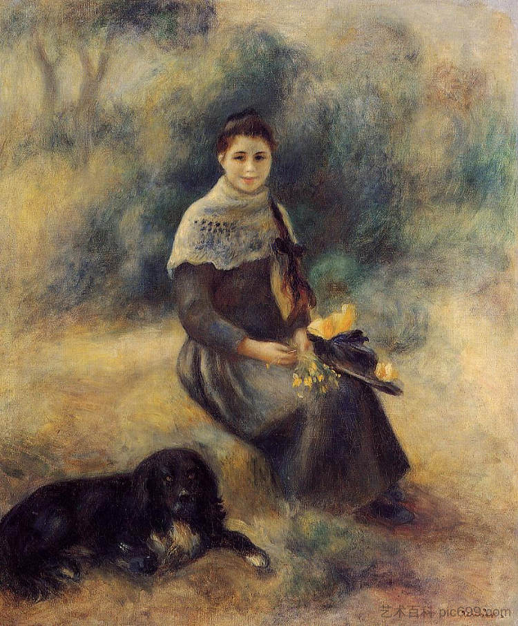 抱着狗的小女孩 Young Girl with a Dog (1888),皮耶尔·奥古斯特·雷诺阿