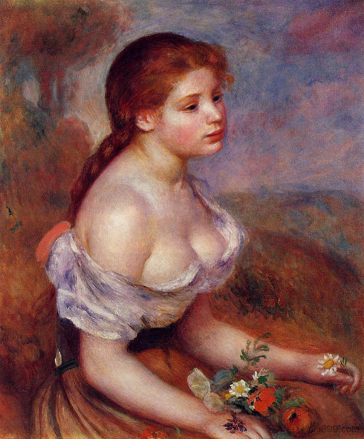 抱雏菊的年轻女孩 Young Girl with Daisies (1889)，皮耶尔·奥古斯特·雷诺阿
