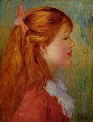 有一头长发的年轻女孩 Young Girl with Long Hair in Profile (1890)，皮耶尔·奥古斯特·雷诺阿