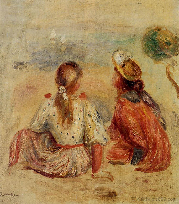 海滩上的年轻女孩 Young Girls on the Beach (1898)，皮耶尔·奥古斯特·雷诺阿