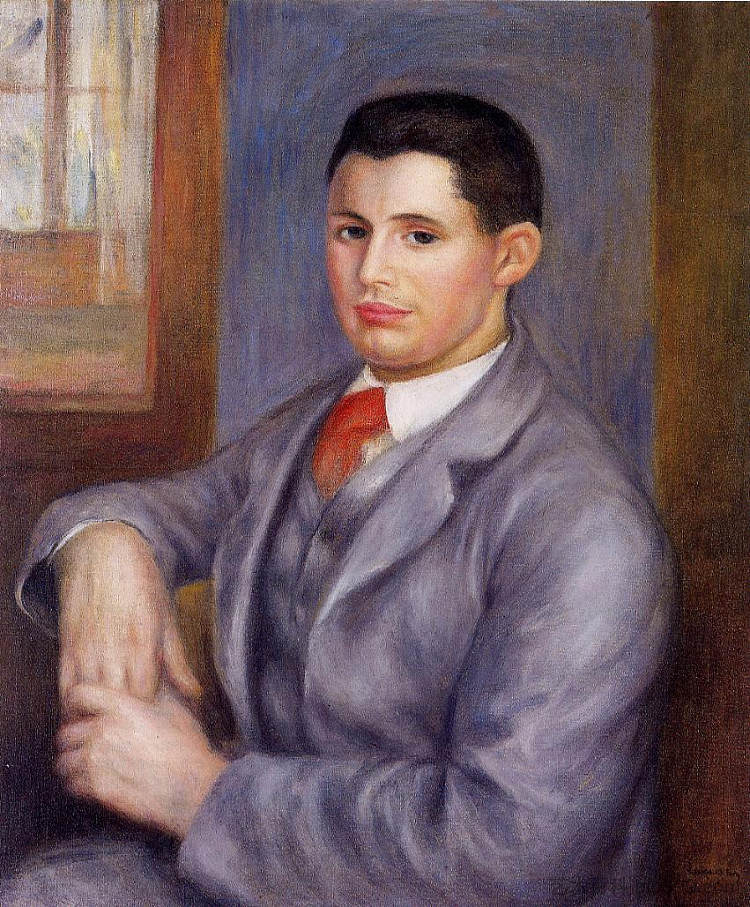 戴红领带的年轻人,尤金·雷诺阿的肖像 Young Man in a Red Tie, Portrait of Eugene Renoir (1890),皮耶尔·奥古斯特·雷诺阿