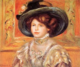 戴蓝帽子的年轻女子 Young Woman in a Blue Hat (c.1900)，皮耶尔·奥古斯特·雷诺阿