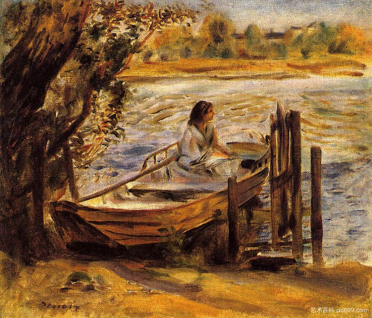 船上的年轻女子（莉丝·特雷霍特） Young Woman in a Boat (Lise Trehot) (1870)，皮耶尔·奥古斯特·雷诺阿