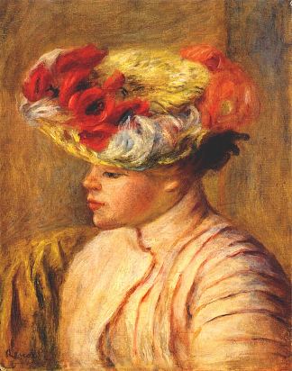 戴着花帽子的年轻女子 Young woman in a flowered hat (1892)，皮耶尔·奥古斯特·雷诺阿