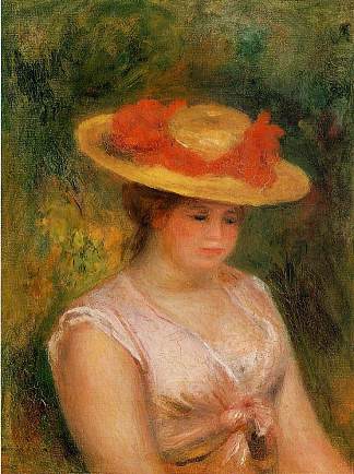 戴草帽的年轻女子 Young Woman in a Straw Hat (1901)，皮耶尔·奥古斯特·雷诺阿