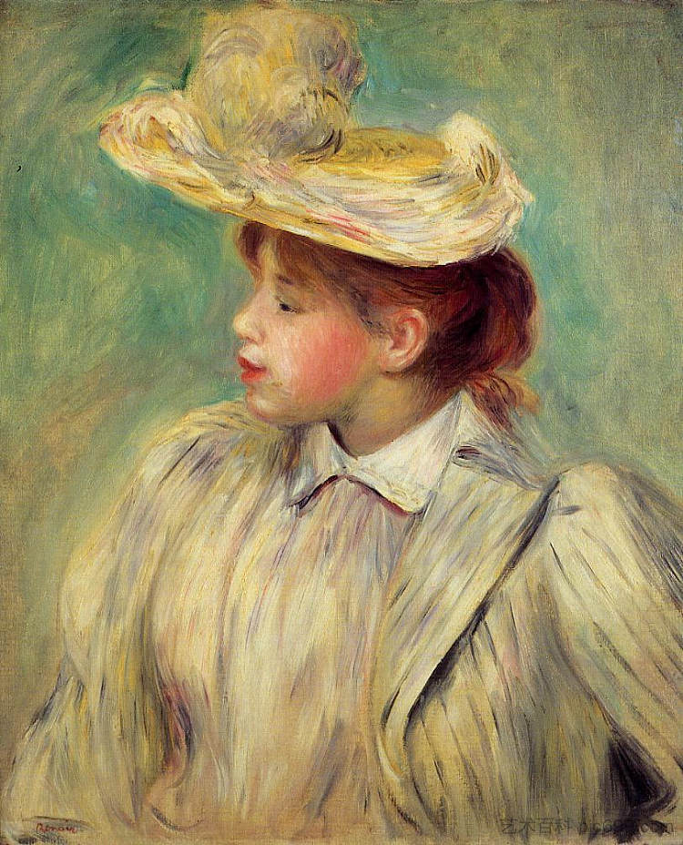 戴草帽的年轻女子 Young Woman in a Straw Hat,皮耶尔·奥古斯特·雷诺阿