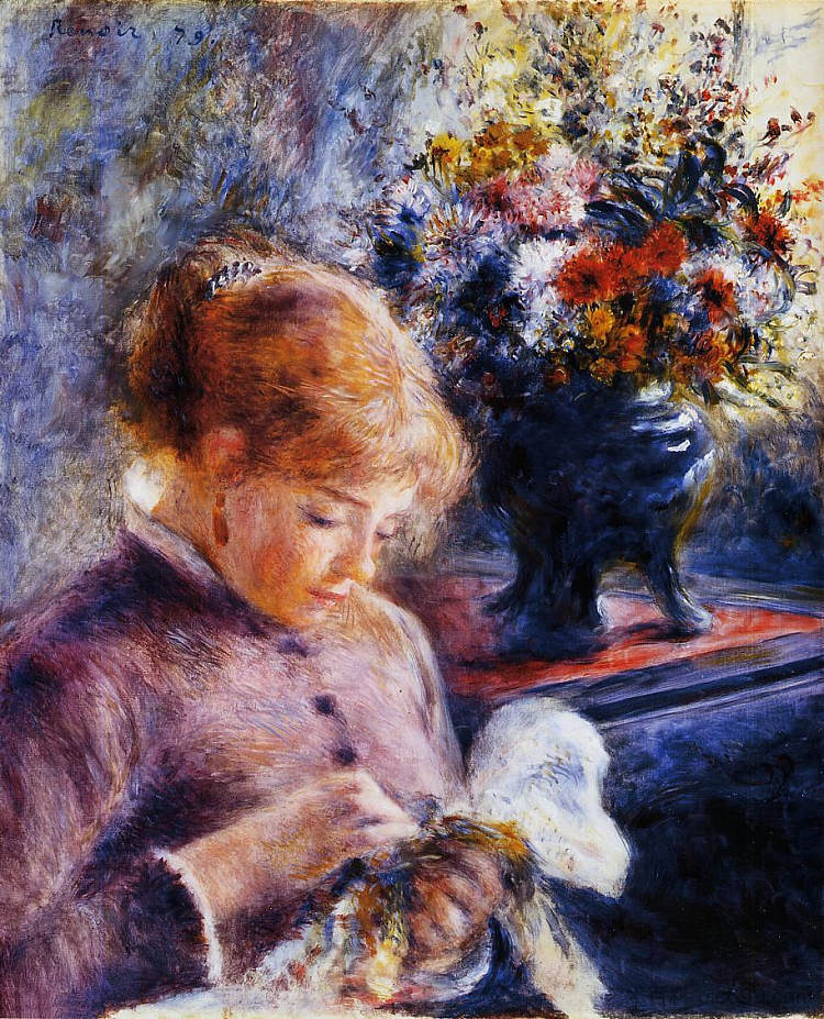 年轻女子缝纫 Young Woman Sewing (c.1879)，皮耶尔·奥古斯特·雷诺阿