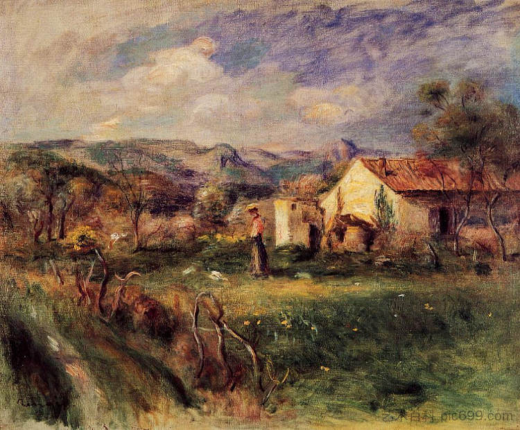 年轻女子站在米莉的农舍旁 Young Woman Standing near a Farmhouse in Milly (1892),皮耶尔·奥古斯特·雷诺阿