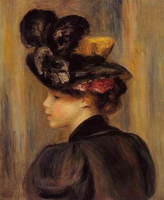 戴黑帽子的年轻女子 Young Woman Wearing a Black Hat (1895)，皮耶尔·奥古斯特·雷诺阿