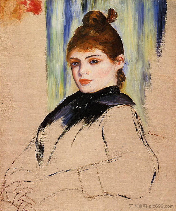 头发上扎着发髻的年轻女子 Young Woman with a Bun in Her Hair (1882),皮耶尔·奥古斯特·雷诺阿
