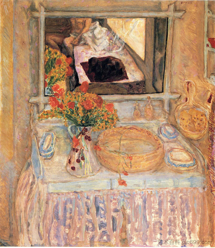 红色和黄色花束的马桶 Toilet with a bouquet red and yellow (1913)，皮尔·波纳尔