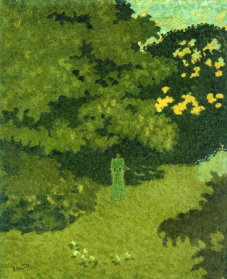 花园里穿绿色连衣裙的女人 Woman in a Green Dress in a Garden (c.1892)，皮尔·波纳尔