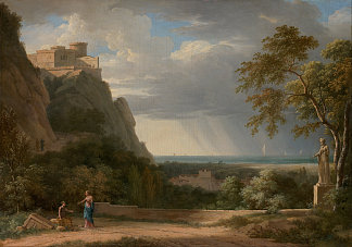 古典景观与人物和雕塑 Classical Landscape with Figures and Sculpture (1788)，皮埃尔-亨利·德·瓦朗谢讷