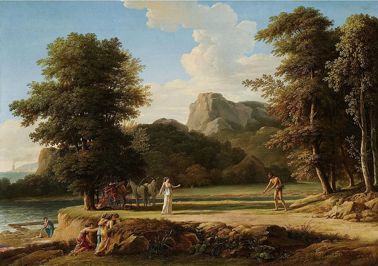 古典风景 - 尤利西斯恳求娜乌西卡的帮助 Classical Landscape - Ulysses Imploring the Assistance of Nausicaa (1790)，皮埃尔-亨利·德·瓦朗谢讷