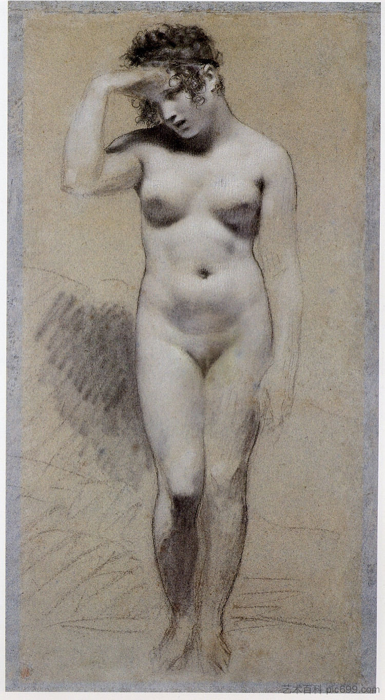 用木炭和粉笔绘制女性裸体 Drawing of Female Nude with charcoal and chalk (1800; France  )，皮埃尔·保罗·普吕东