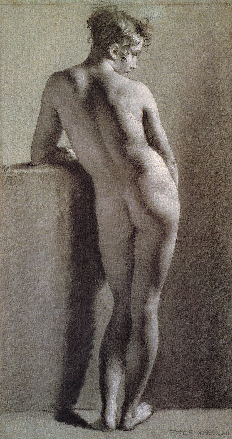 从后面的女性裸体 Female Nude from Behind (c.1800; France  )，皮埃尔·保罗·普吕东