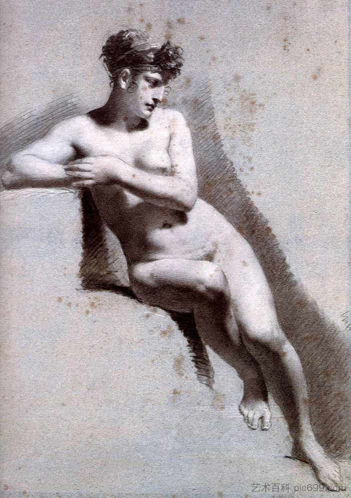 女性裸体倾向 Female Nude Leaning (c.1800; France  )，皮埃尔·保罗·普吕东