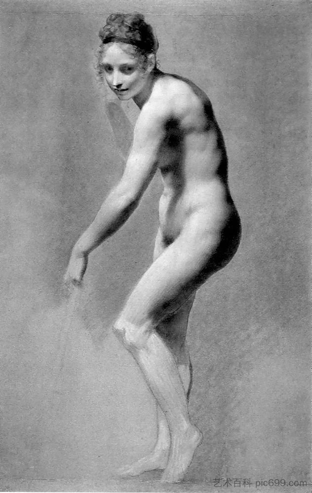 女性裸体倾向 Female Nude Leaning (c.1800; France  )，皮埃尔·保罗·普吕东