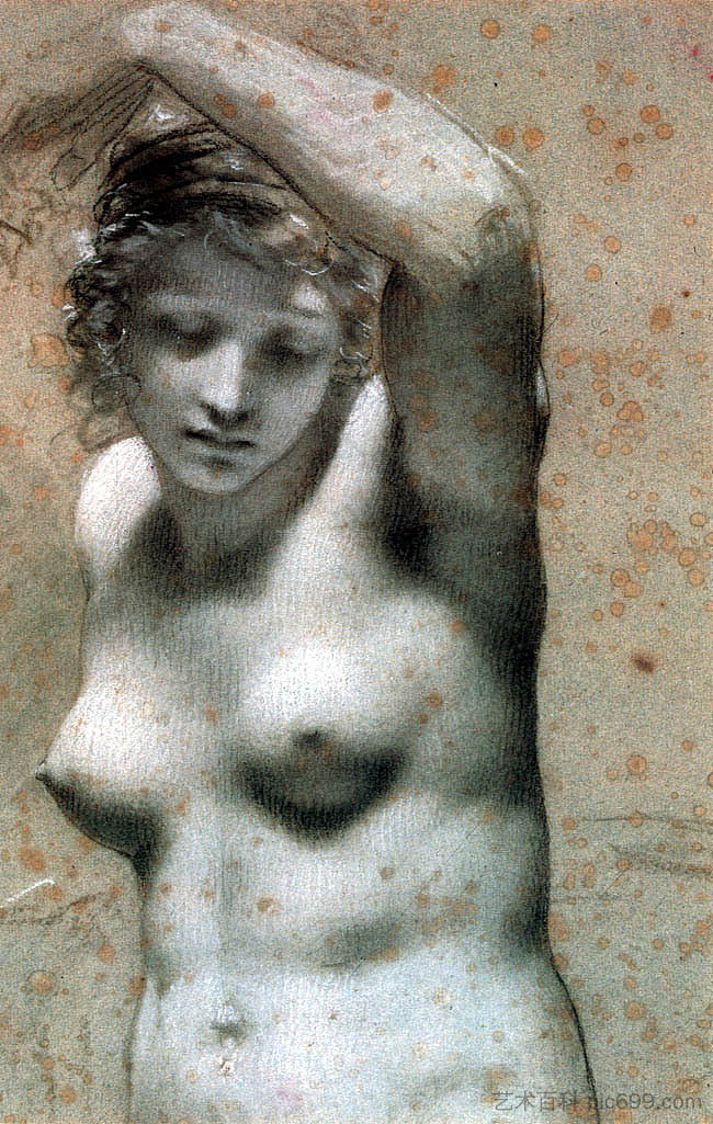 裸体女性举起手臂 Female Nude Raising her Arm (c.1800; France ),皮埃尔·保罗·普吕东