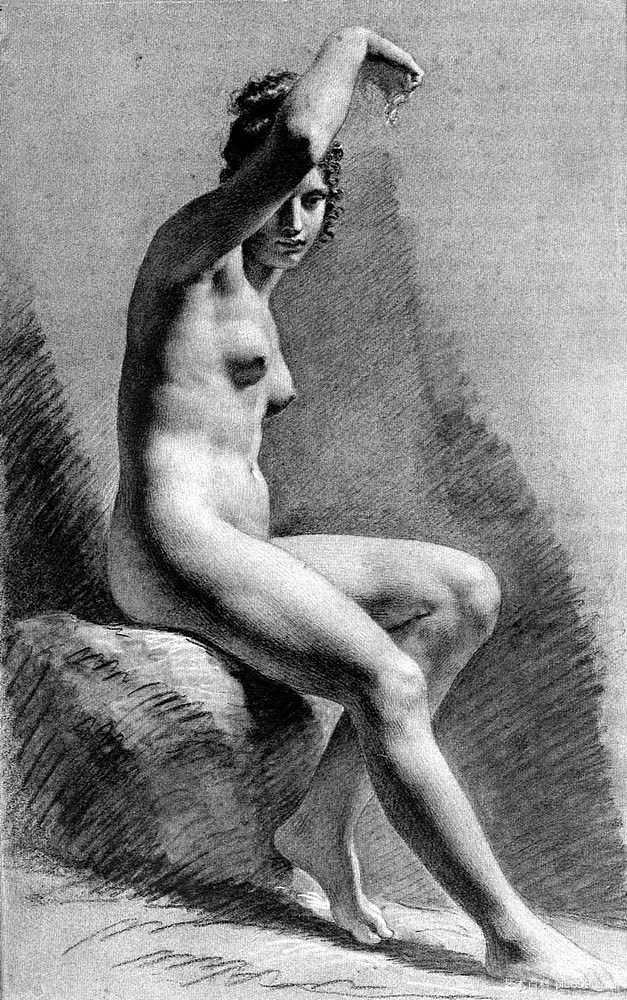 裸体女性举起手臂 Female Nude Raising her Arm (c.1800; France  )，皮埃尔·保罗·普吕东